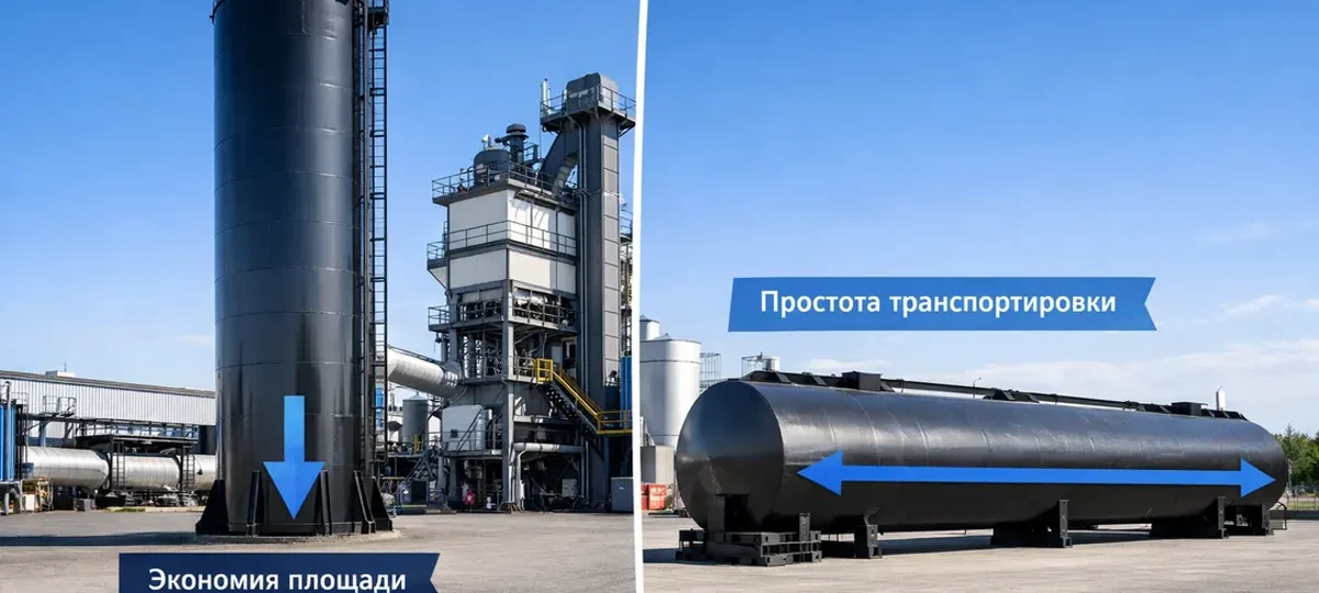 Вертикальный или горизонтальный резервуар для битума: сравнение, плюсы и минусы