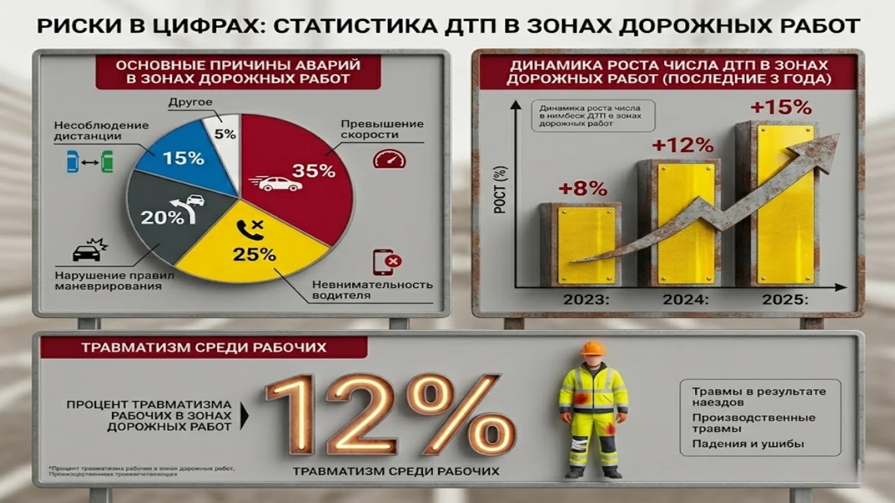 Инфографика по статистике ДТП при ремонте дороги. 