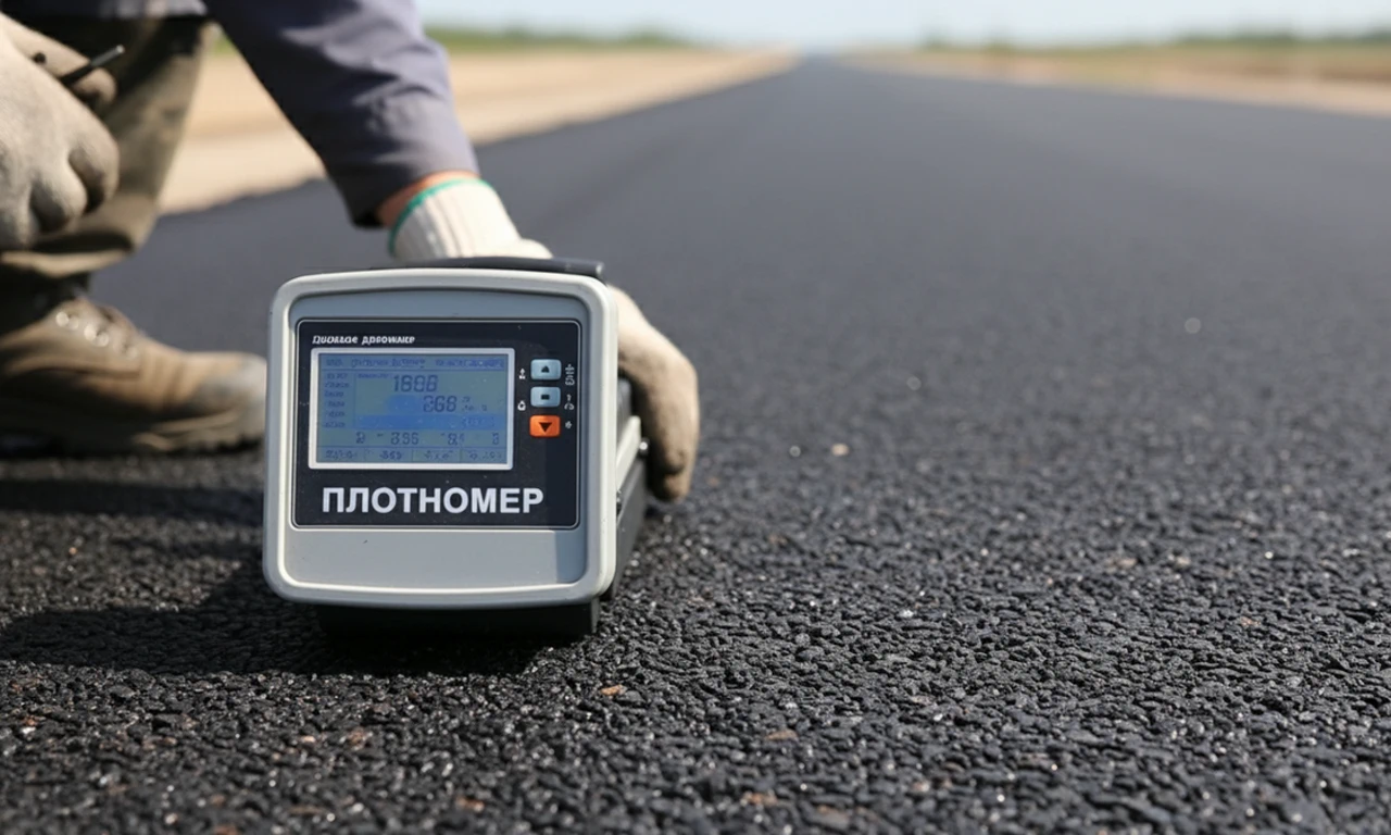 Проверка коэффициента уплотнения асфальта неразрушающим методом.